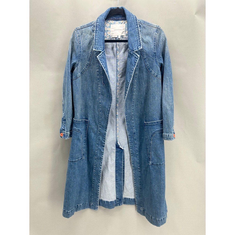 Anthropologie Peggy Denim Coat Duster Blue Petite XS NWT Hope‎ Logan Ranch Boho